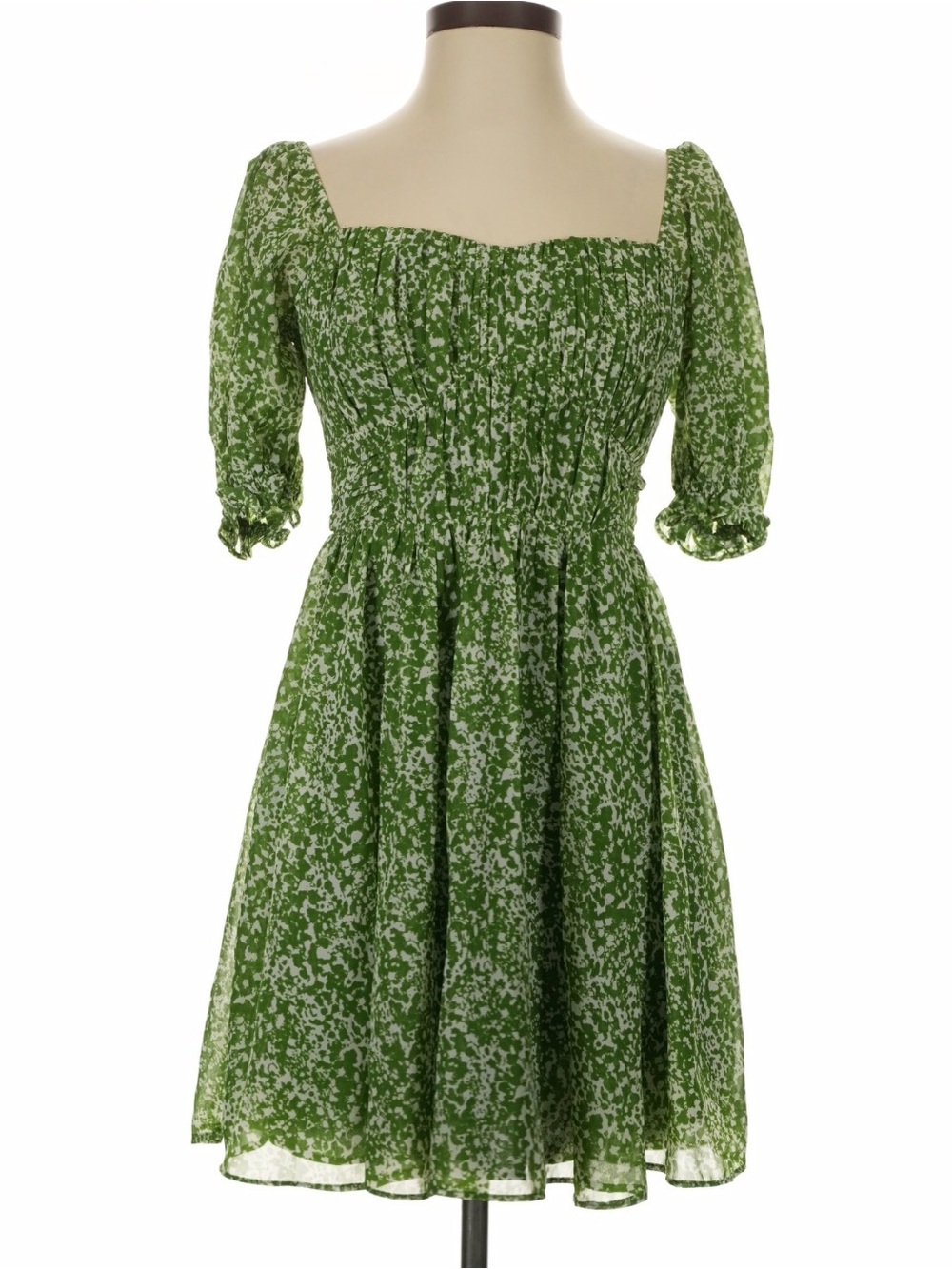 Abercrombie & Fitch Green Floral Smocked Square-Neck Mini Dress